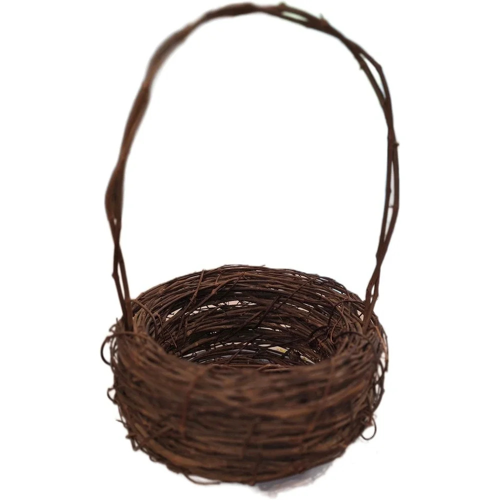 Rustic Grapevine Flower Girl Basket Brown Woven Vine Decorative Nesting Handle